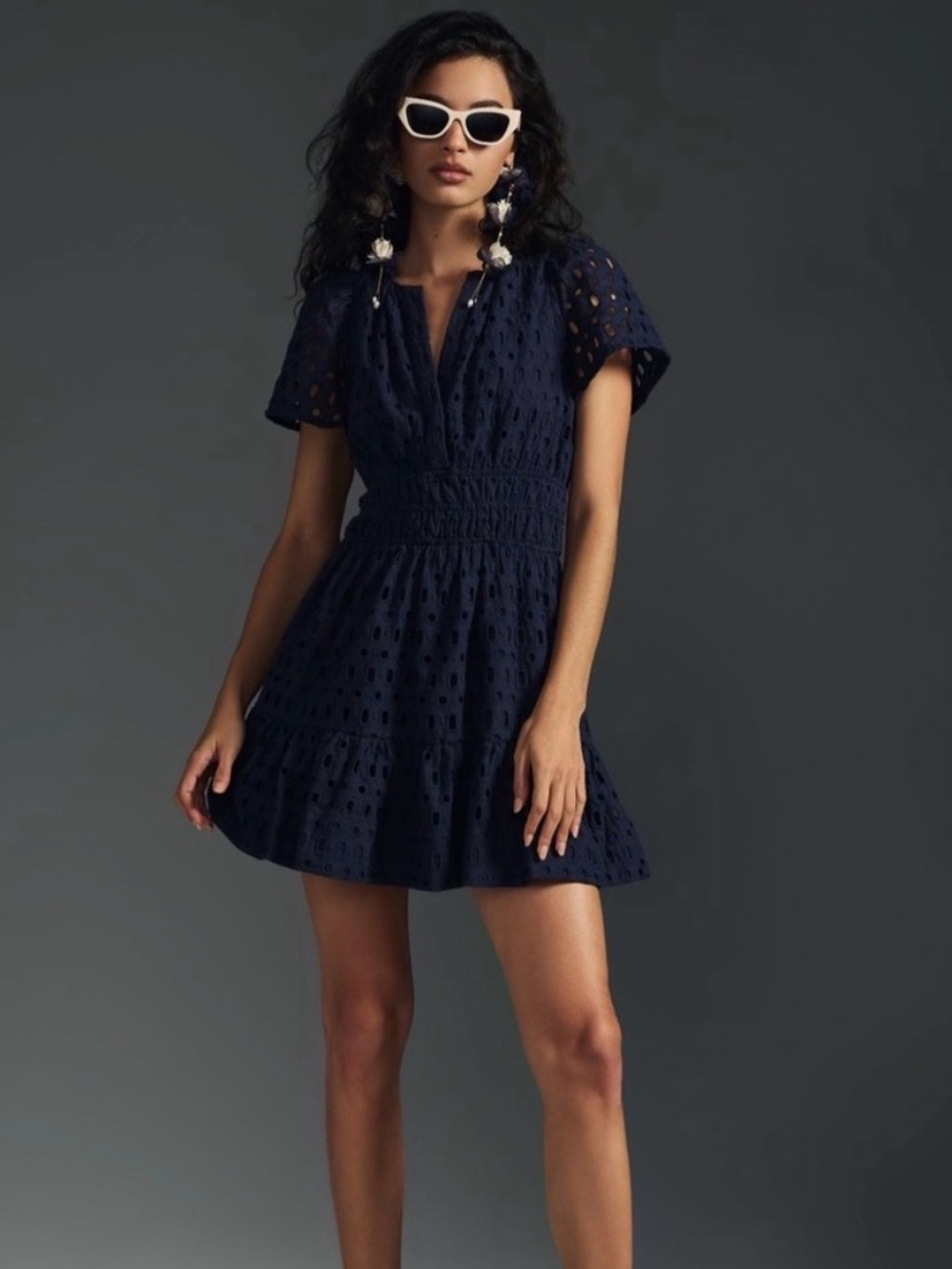 Anthropologie The Somerset Mini Dress Eyelet Edition in Navy Storm Size Small